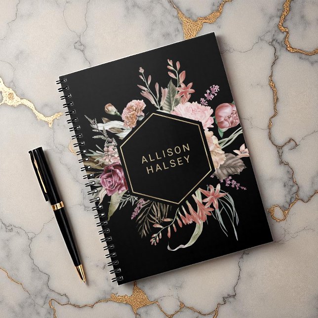 Caderno Espiral Floral Elegante Russo com Quadro Geométrico (Criador carregado)