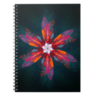 Caderno Espiral Floral Flores de Mandala Laranja Vermelho Abstrato