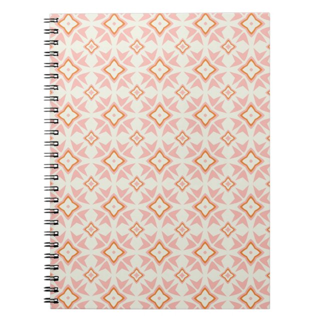 Caderno Espiral Floral Geométrico Rosa Bege (Frente)