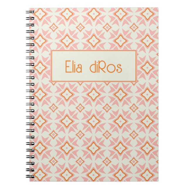 Caderno Espiral Floral Geométrico Rosa Corado (Frente)