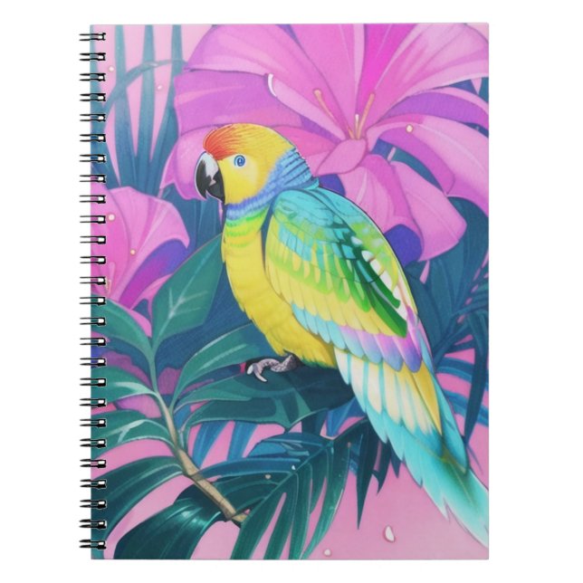 Caderno Espiral Floral/Havaí/Tropical/papagaio (Frente)