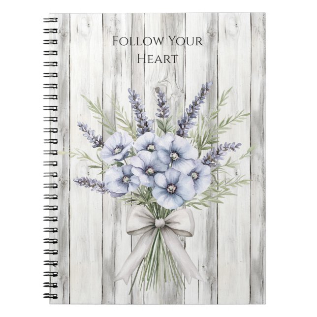 Caderno Espiral Floral Íris Roxa de Madeira Falsa (Frente)