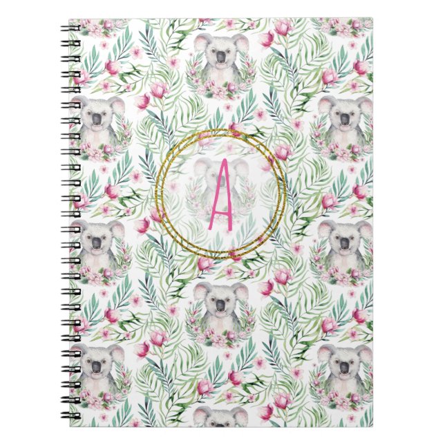 Caderno Espiral Floral KOALA BEAR Monograma Raparigas Quarto (Frente)