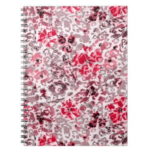 Caderno Espiral Floral, leopardo, vermelho e branco, vermelho, bra