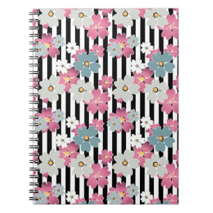 Caderno Espiral Floral, listrado