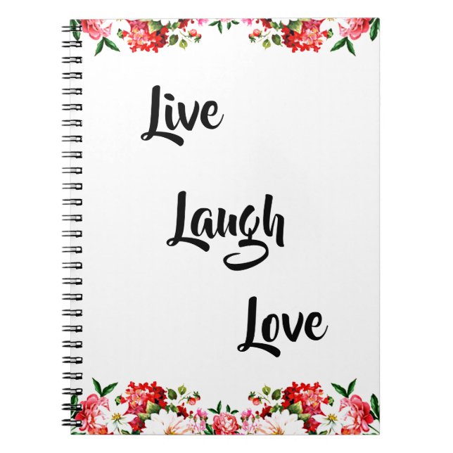 Caderno Espiral Floral "Live, Laugh, Love" (Frente)