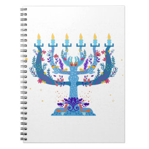 Caderno Espiral floral menorah hanukkah