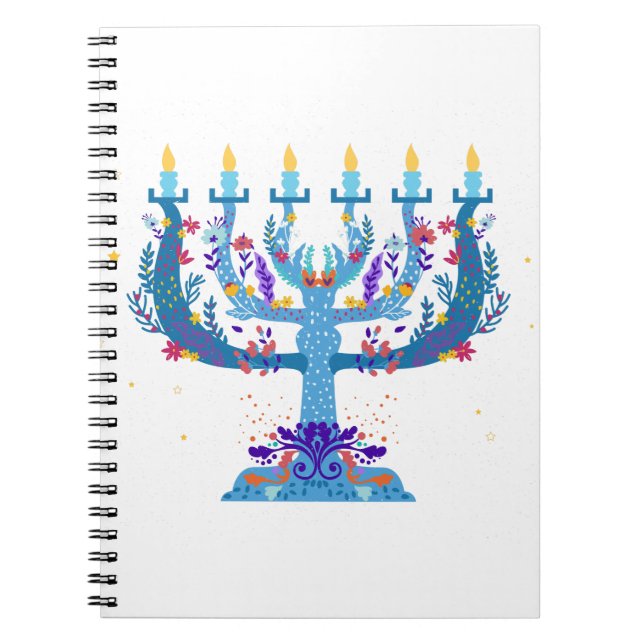 Caderno Espiral floral menorah hanukkah (Frente)