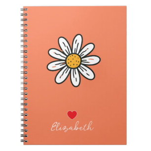 Caderno Espiral Floral Mínimo de Margarida Branca Desenhada à Mão