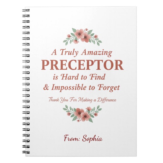 Caderno Espiral Floral Nurse Preceptor Thank You Mentor Gift (Frente)