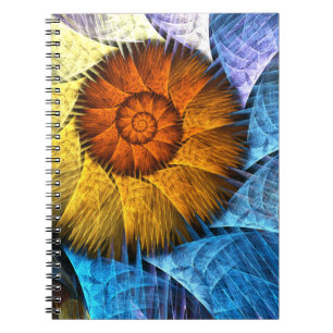 Caderno Espiral Floral Orange Yellow Blue Abstract Art