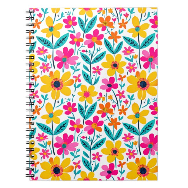 Caderno Espiral Floral Ousado Pintado  (Frente)