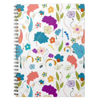 Caderno Espiral Floral Pattern, Vibrant Design, Orange and Blue, G