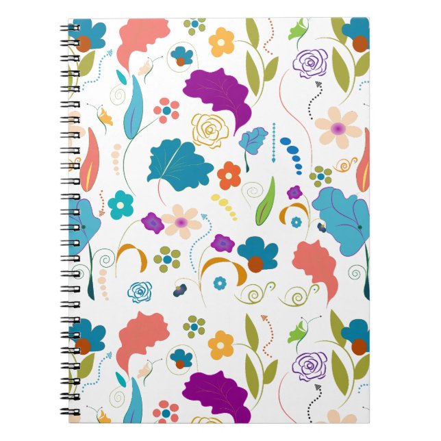 Caderno Espiral Floral Pattern, Vibrant Design, Orange and Blue, G (Frente)