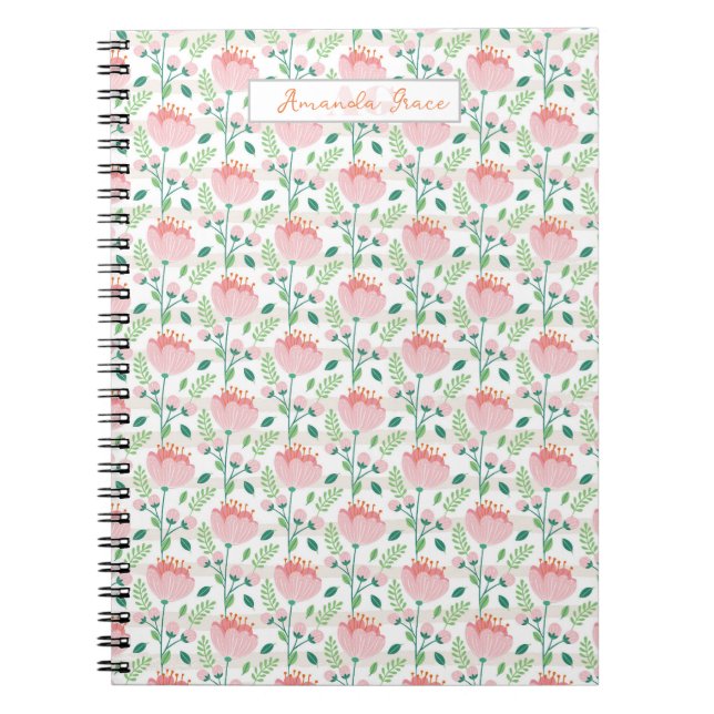 Caderno Espiral Floral patterned planner in pink and orange (Frente)