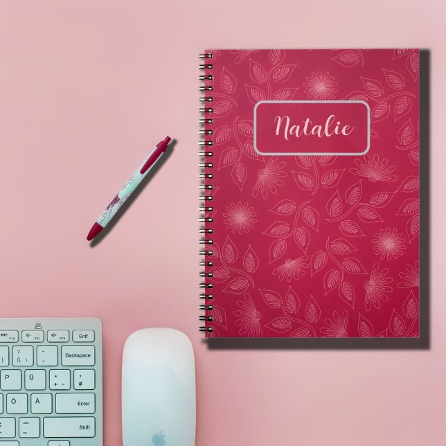 Caderno Espiral Floral personalizado branco em vermelho-azul (Criador carregado)