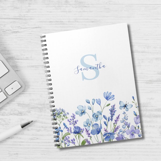 Caderno Espiral Floral Personalizado de Azul-Vidraça (Criador carregado)