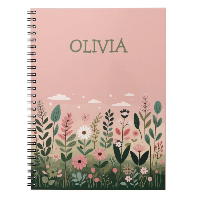Caderno Espiral Floral Personalizado por Placas de Cartoon Minimal (Frente)