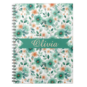 Caderno Espiral Floral Personalizado Verde Primavera Vintage