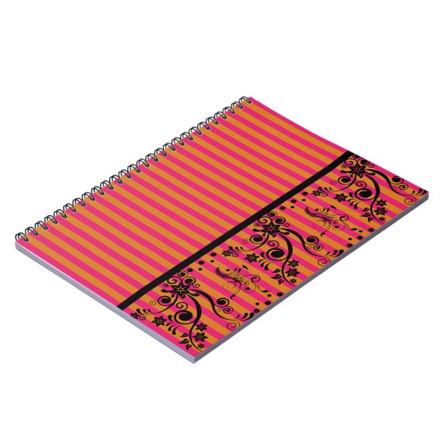 Caderno Espiral Floral Preto a Rosa - Notebook (Left Side)