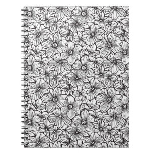 Caderno Espiral Floral Preto Branco