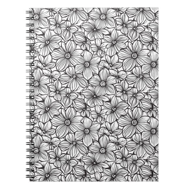 Caderno Espiral Floral Preto Branco (Frente)