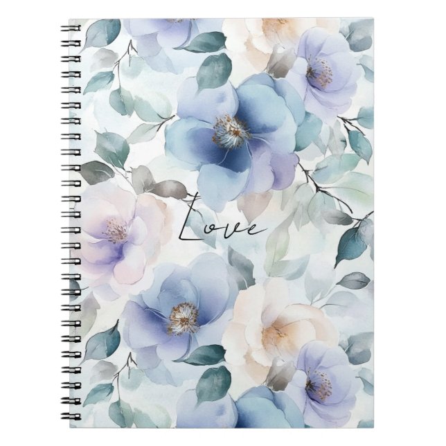 Caderno Espiral Floral Romântico de Lavanda Azul Roxo (Frente)