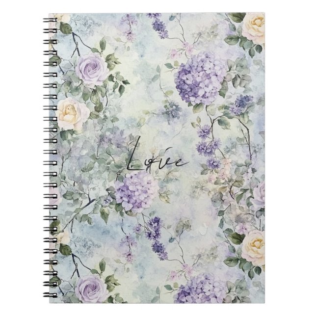 Caderno Espiral Floral Romântico de Lavanda Roxo (Frente)