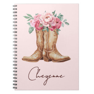 Caderno Espiral Floral Rosa Caubói Rústico em Aquarela Personaliza