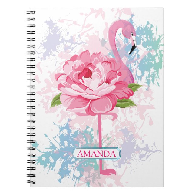 Caderno Espiral Floral rosa flamingo design Personalizado (Frente)