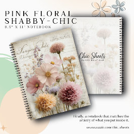 Caderno Espiral Floral Rosa Shabby-Chic 21,59 cm x