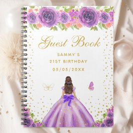 Caderno Espiral Floral Roxo Brunette Hair Princess
