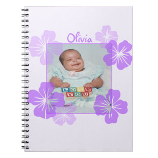 Caderno Espiral Floral roxo personalizado da foto