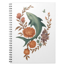 Caderno Espiral Floral Shark Harmony - Nature & Ocean Fusion Art