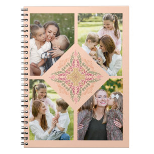 Caderno Espiral Floral Soft rosa caleidoscópio Script Melhor Mãe