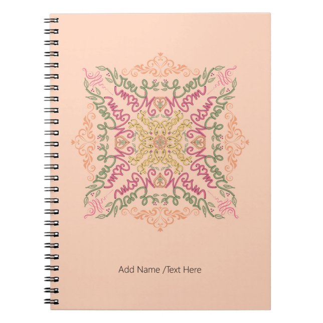 Caderno Espiral Floral Soft rosa caleidoscópio Script Melhor Mãe  (Frente)