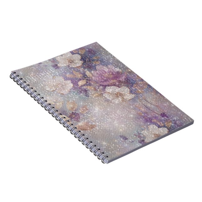 Caderno Espiral Floral Sparkle Purple Dourado Glam (Lado Direito)