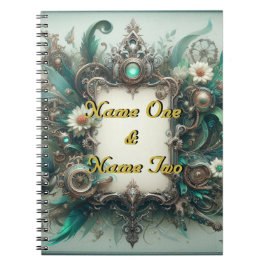 Caderno Espiral Floral Steampunk Wedding Green e Silver