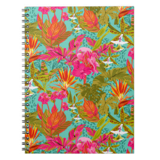 Caderno espiral floral tropical de estufa manchado