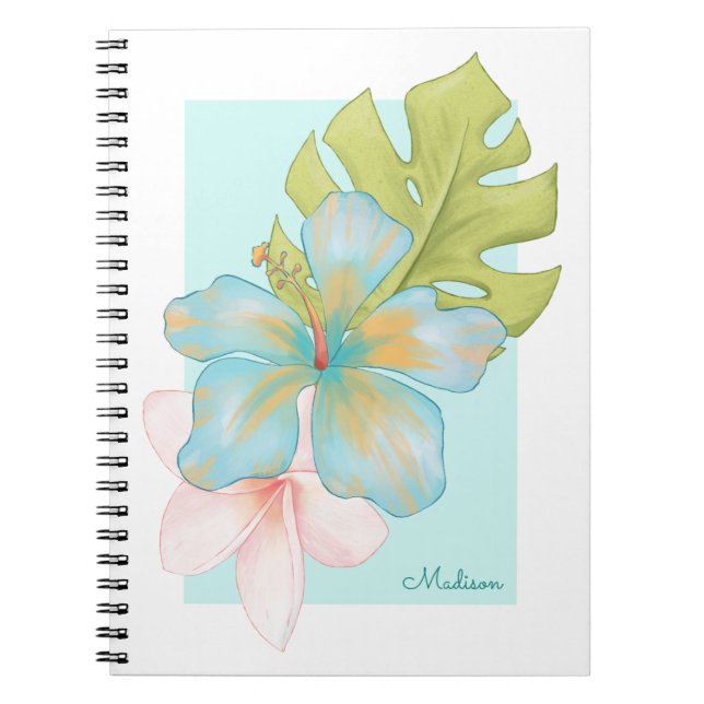 Caderno Espiral Floral tropical fresco de verão com nome (Frente)