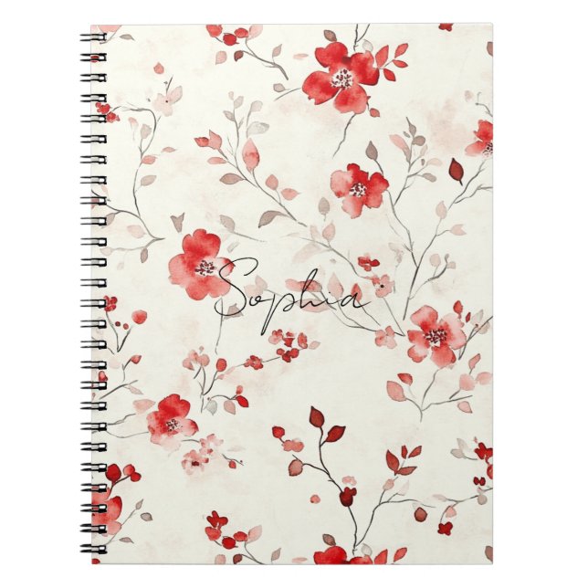 Caderno Espiral Floral Vermelho Creme   (Frente)
