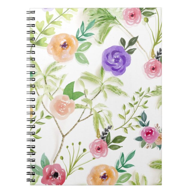 Caderno Espiral Floral Xadrez Romântico (Frente)