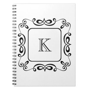 Caderno Espiral Floreio Inicial Monograma Redemoinho Preto Branco
