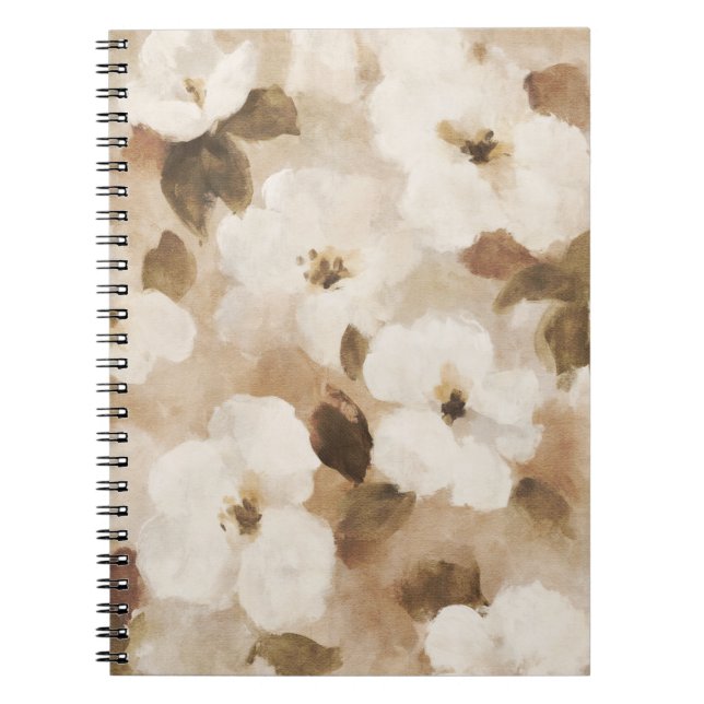 Caderno Espiral Flores Abstratas Bege Marrom Bege (Frente)