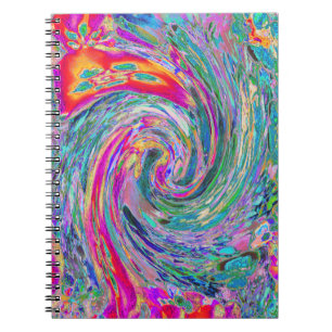 Caderno Espiral Flores Abstratas Psicotrópicas Ondas de Cores Arco
