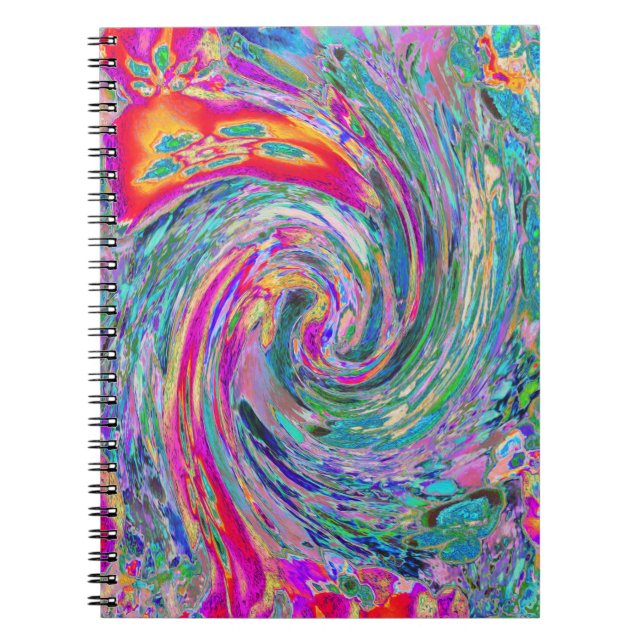 Caderno Espiral Flores Abstratas Psicotrópicas Ondas de Cores Arco (Frente)