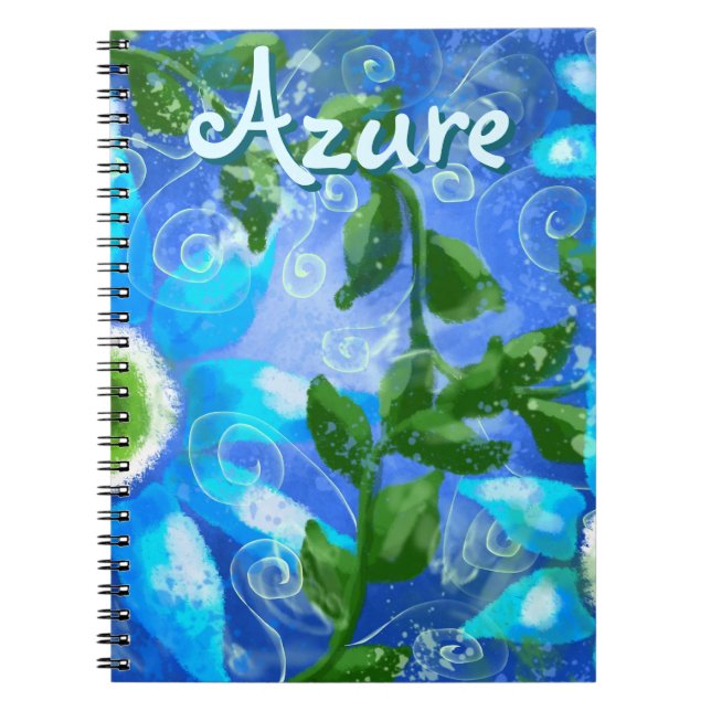Caderno Espiral Flores Abstrato Azuis Verdes Florais Personalizada (Frente)