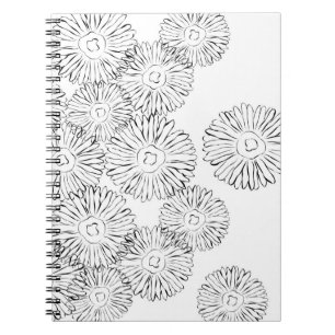 Caderno Espiral Flores abstrato brancas e pretas