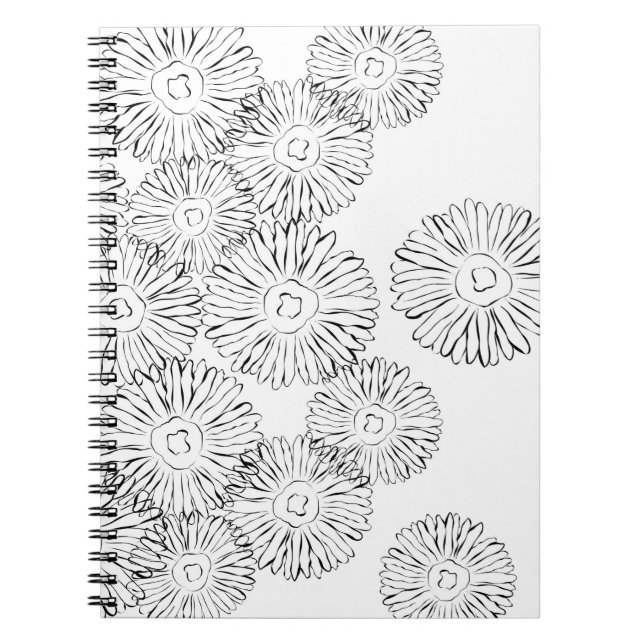 Caderno Espiral Flores abstrato brancas e pretas (Frente)