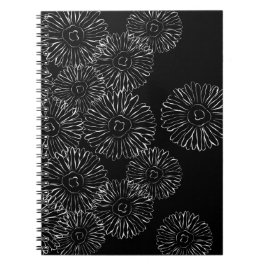 Caderno Espiral Flores abstrato brancas e pretas
